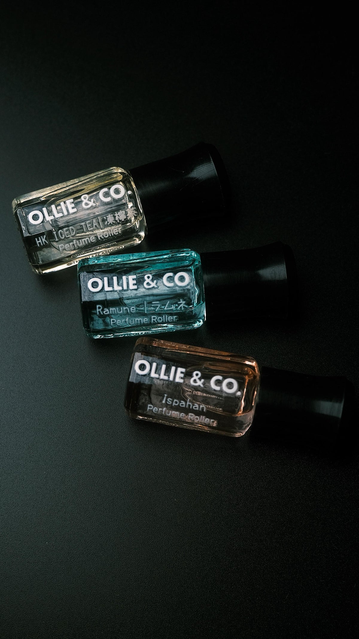 Roller On Perfume by Ollie & Co. with Ramune, Ispahan, HK Iced Tea, Hanami, Mr. Perfect, Santorini.