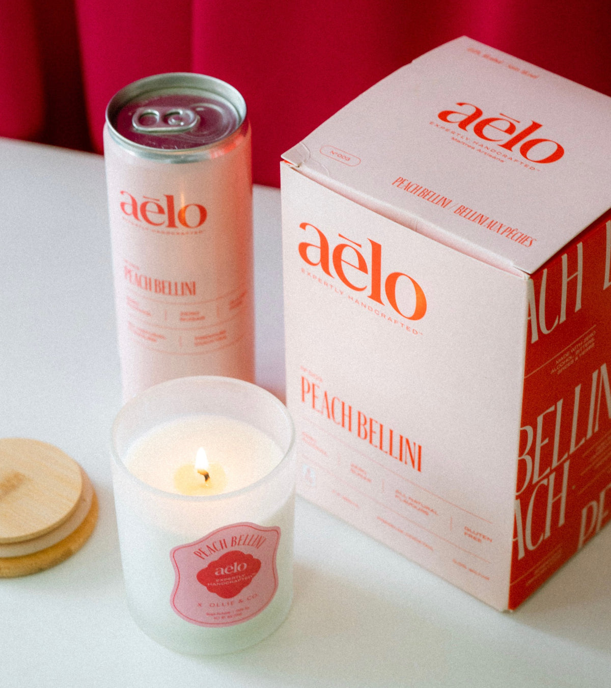 Peach Bellini by aēlo x Ollie & Co. by Ollie & Co. with peach bellini, sweet peach, sparkling cocktail mood.