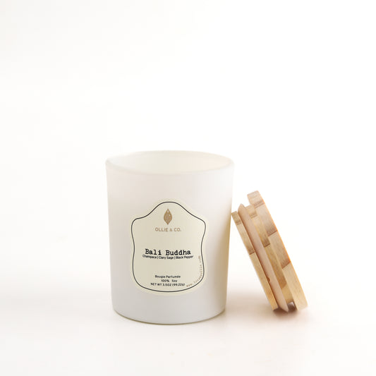 Bali Buddha by Ollie & Co. with Sampaguita-like white floral, champaca, clary sage, black pepper.