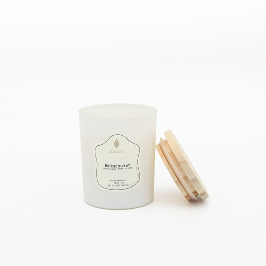Raincouver® by Ollie & Co. with patchouli, geranium, leaves, moss, incense, myrrh.