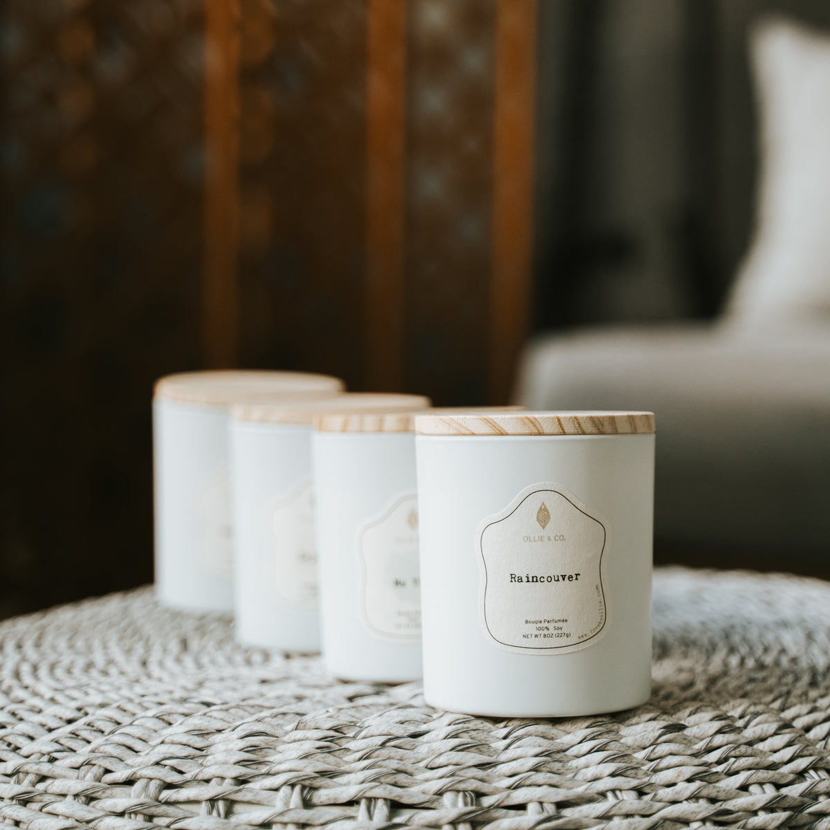 Raincouver® by Ollie & Co. with patchouli, geranium, leaves, moss, incense, myrrh.