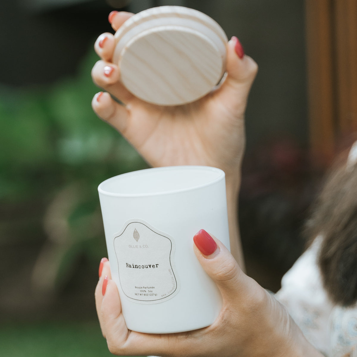 Raincouver® by Ollie & Co. with patchouli, geranium, leaves, moss, incense, myrrh.