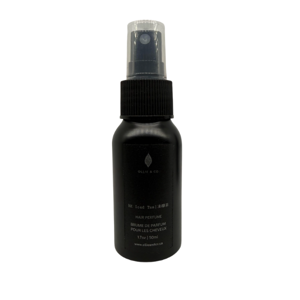 Hair Perfume by Ollie & Co. with Babie Boi (musk, baby powder, muguet); HK Iced Tea (lemon, citrus, Earl Grey, black tea); Me Time (eucalyptus, rosemary, sage).